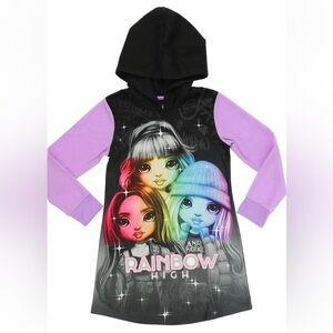 NWT Rainbow High Girls Dorm Pajama Top in Black with Purple Sleeve and Glitter